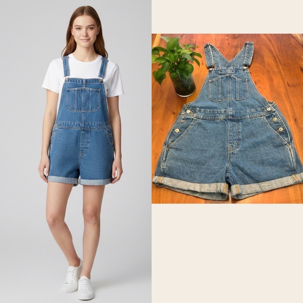 OLD NAVY Oversized Slouchy Light Washed Relaxed Fit Casual Overall Denim Shorts